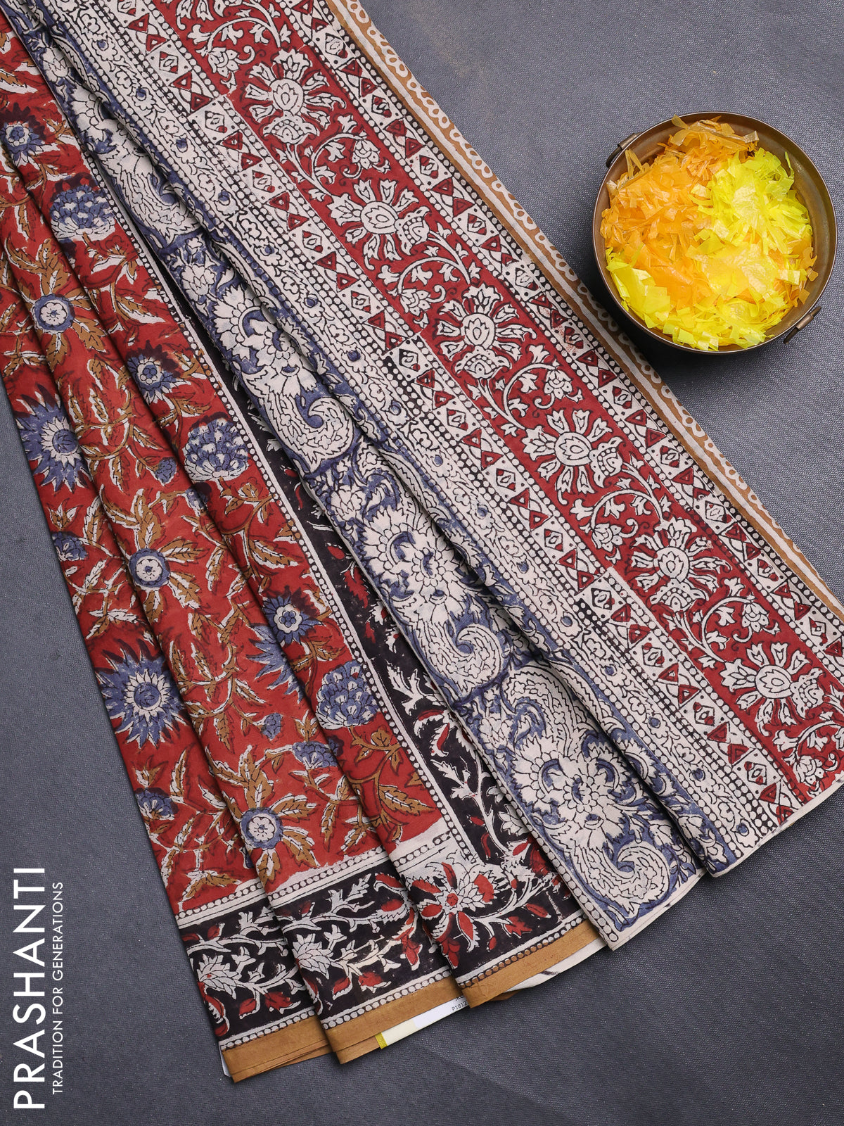 Jaipur cotton saree rustic maroon and black with allover kalamkari prints and printed border