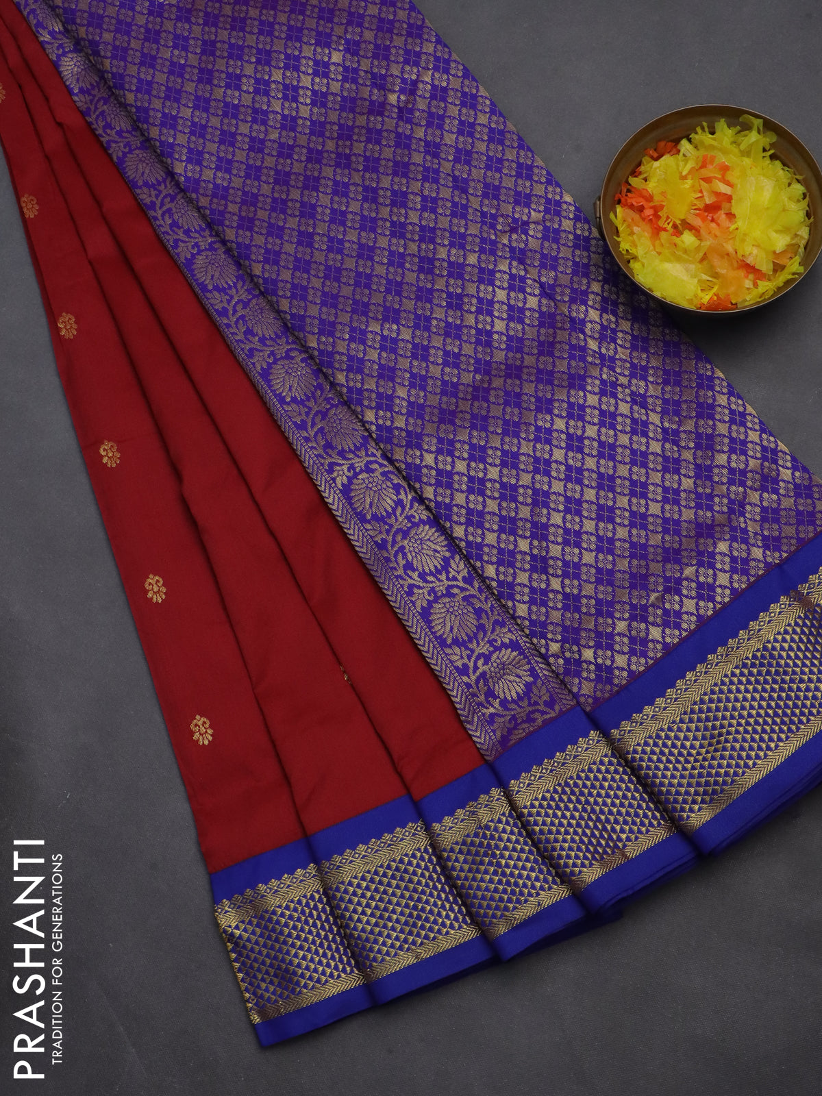 10 yards salem silk saree maroon and blue with zari woven buttas and zari woven border