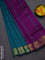10 yards Poly cotton saree peacock green and purple with plain body and zari woven border