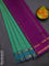 10 yards Poly cotton saree teal green and purple with plain body and rettapet zari woven border