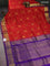 10 yards silk cotton saree red and violet with allover zari checks & annam mayil chakkaram buttas and zari woven border
