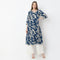 A-Line Printed Knee Length V-Neck Flared Kurta