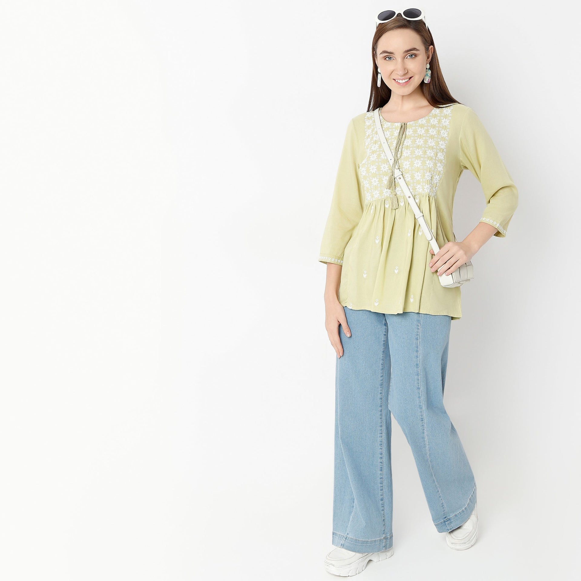 Above Knee Flare Fit Embroidered Short Kurta