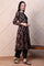 Black Ajrak Printed Satin Flared Kurta with Aari Embroidery on Yoke