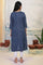 Blue Geometric Dabu Printed Mirror Work A-Line Cotton Kurta