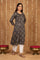 Brown Geometric Print Sequined A-Line Modal Satin Kurta