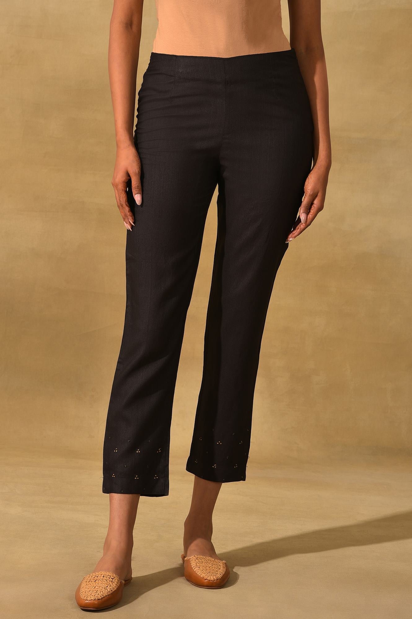 Black Embellished Silk Slim Pant