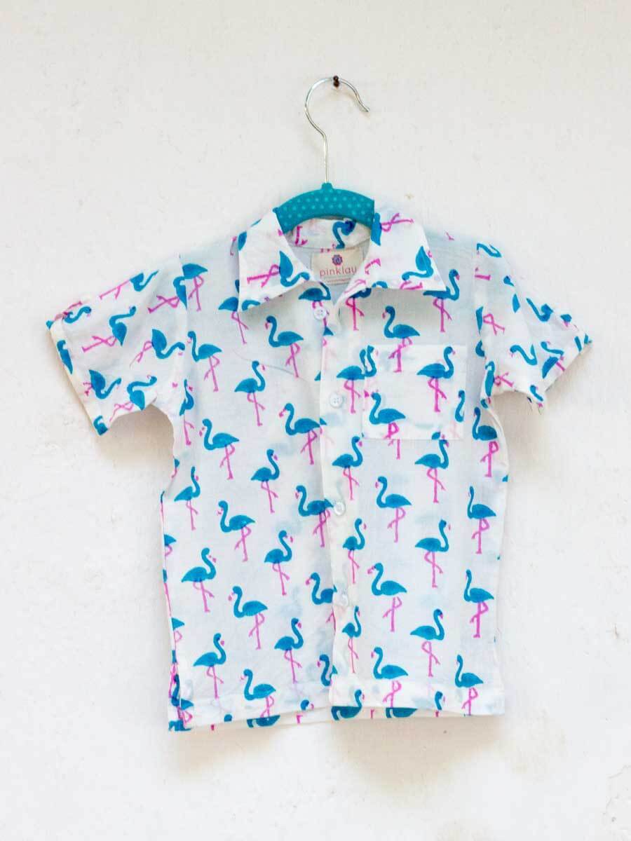 Flamingo Dance Organic Cotton Block Printed Shirt
