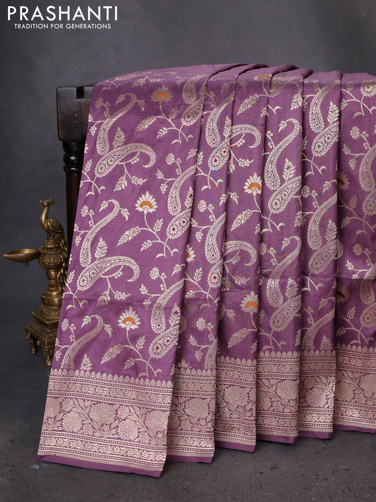 Banarasi uppada silk saree pastel lavender with allover zari woven brocade weaves and zari woven border