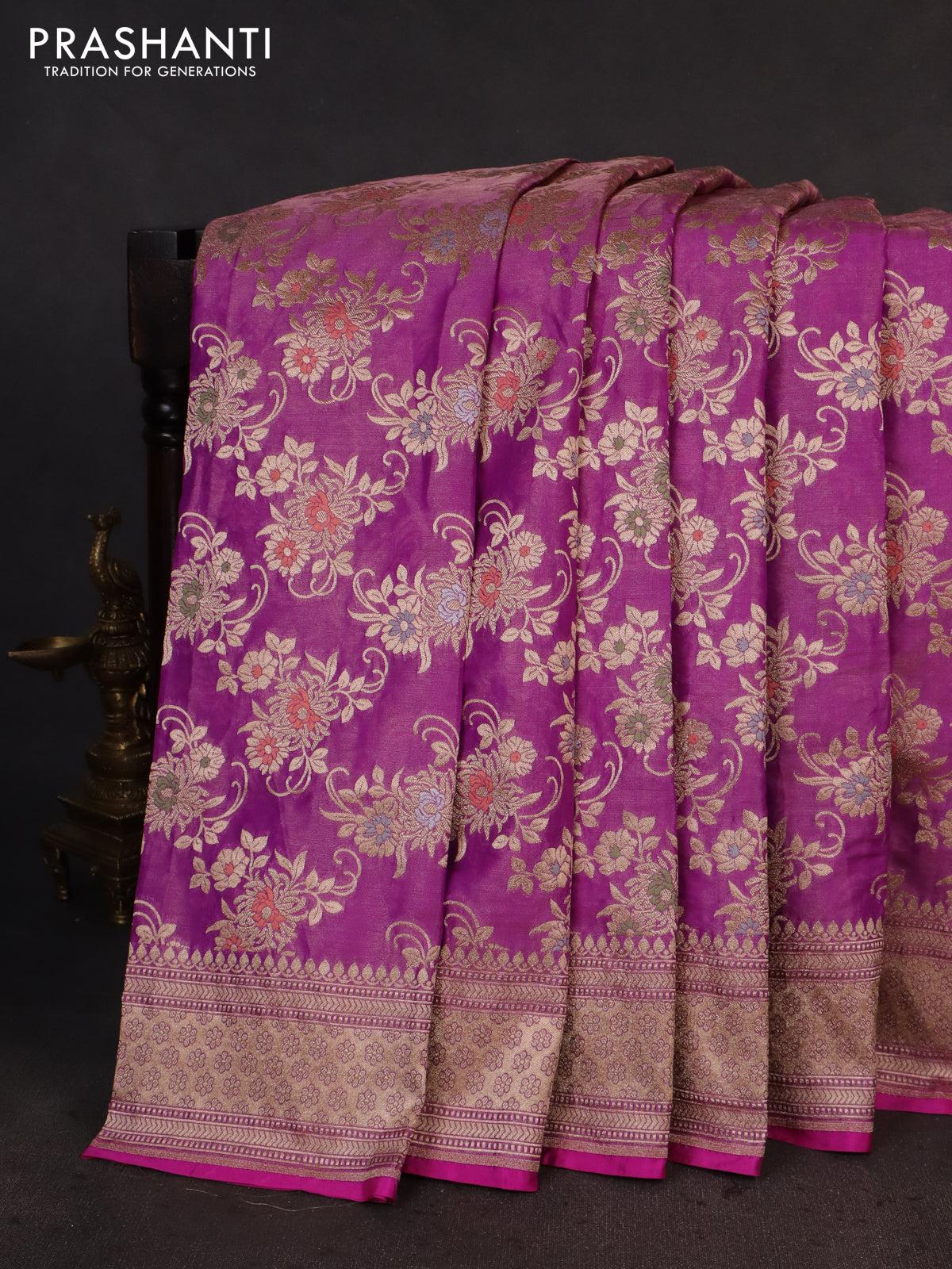 Banarasi tissue silk saree purple shade with allover zari woven brocade weaves and zari woven border