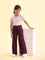 Girls Solid Dark Wine Mid Rise Rib Palazzos