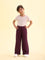 Girls Solid Dark Wine Mid Rise Rib Palazzos