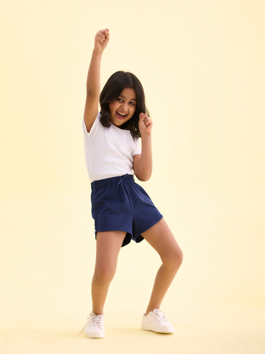 Girls Solid Navy Mid Rise Knit Shorts