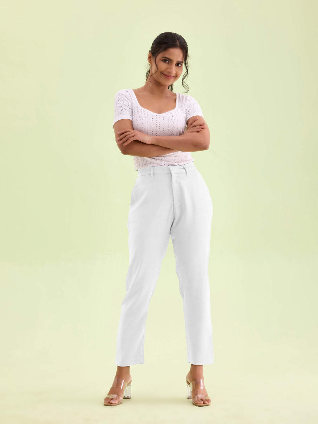 White Crepe Tapered Trouser