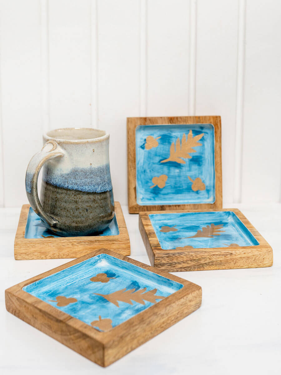 Set of 4 - Gold Leaf Wooden Coasters