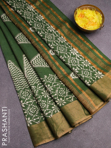 Bhagalpuri saree green with butta prints and zari woven border