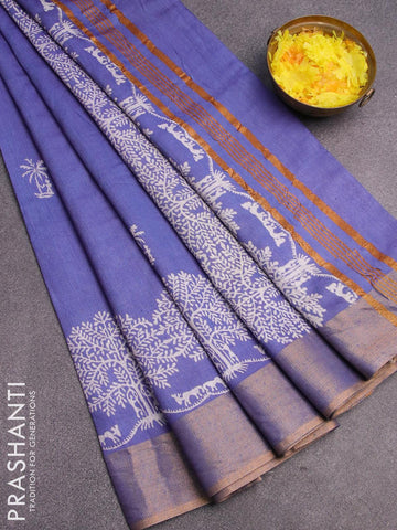 Bhagalpuri saree blue shade with butta prints and zari woven border