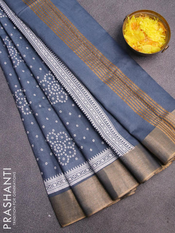 Bhagalpuri saree grey with allover bandhani prints and zari woven border