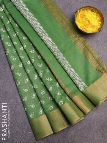 Bhagalpuri saree green with allover butta prints and zari woven border