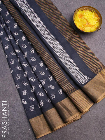 Bhagalpuri saree elephant grey with allover butta prints and zari woven border