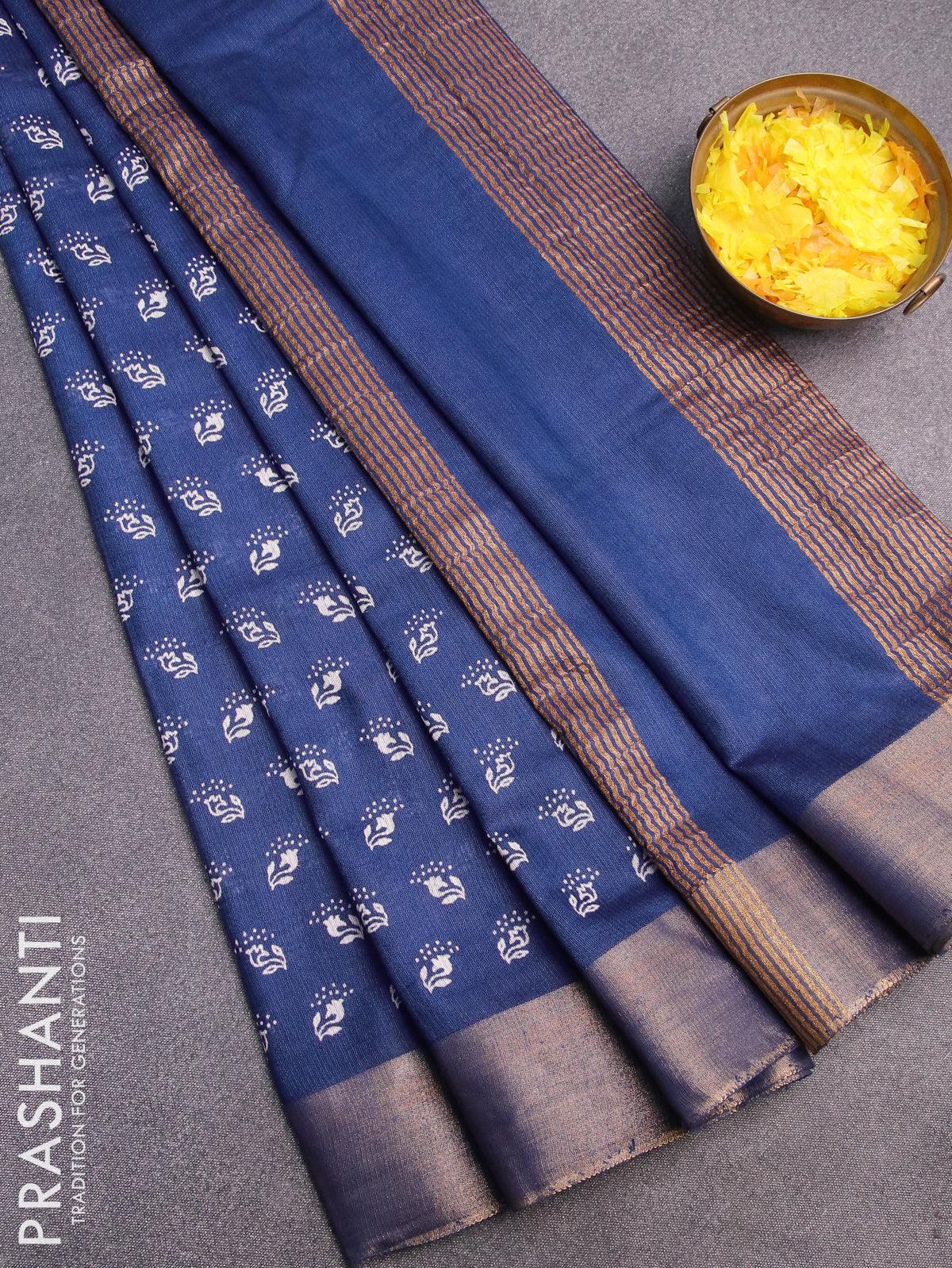 Bhagalpuri saree blue with allover butta prints and zari woven border