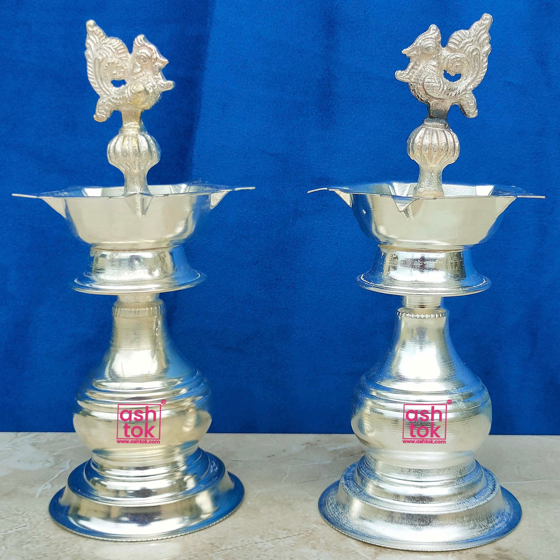 German Silver Peacock Diya, Oil Lamp, Decorative Diya (Pack of 2 Pcs)