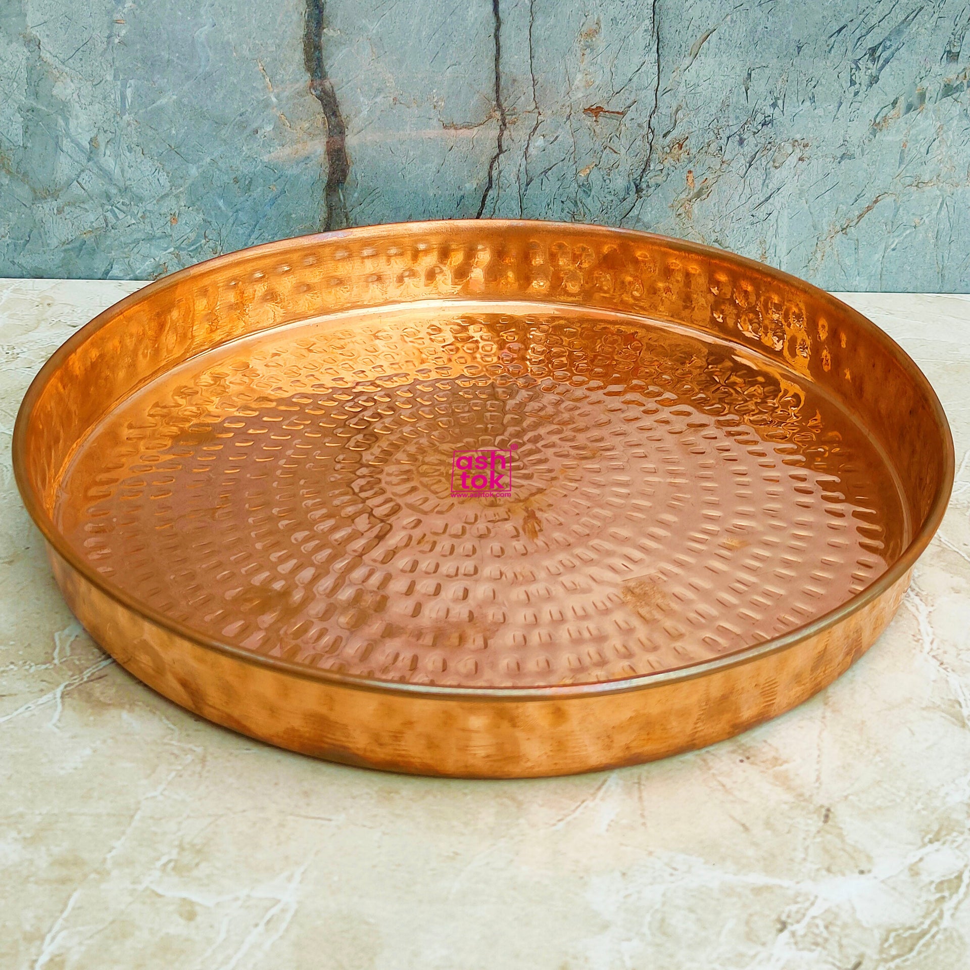 Pure Copper Plate, Copper Thali Hammered Design Online in India.