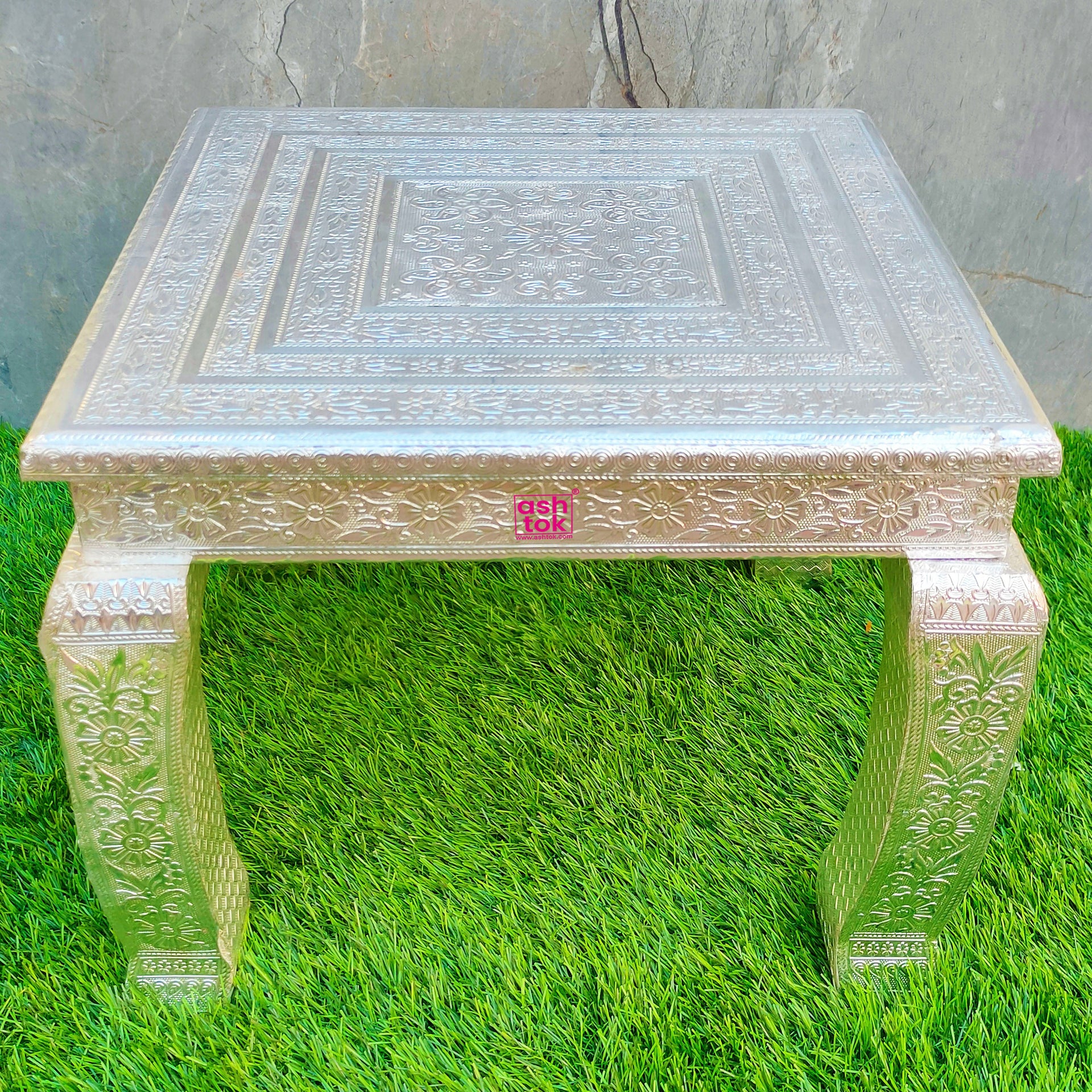 Silver Coated Wooden Chowki Stool, Puja Chowki For Rent