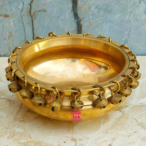 Antic Brass Decorative Urli with Bells, Antic Hurli