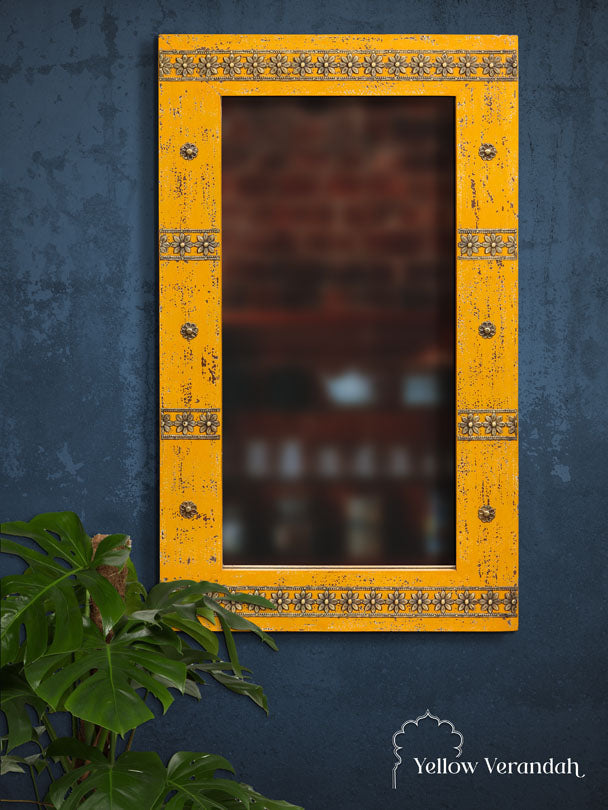 Bikaneri Distressed Mirror - Yellow