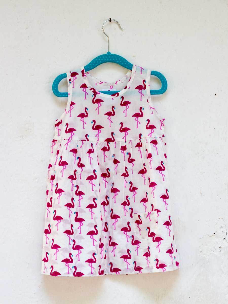 Flamingo Everyday Organic Cotton Block Printed Dress with a Pocket