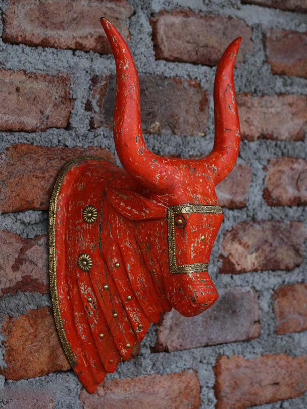 Wooden Distressed Nandi Head - 16