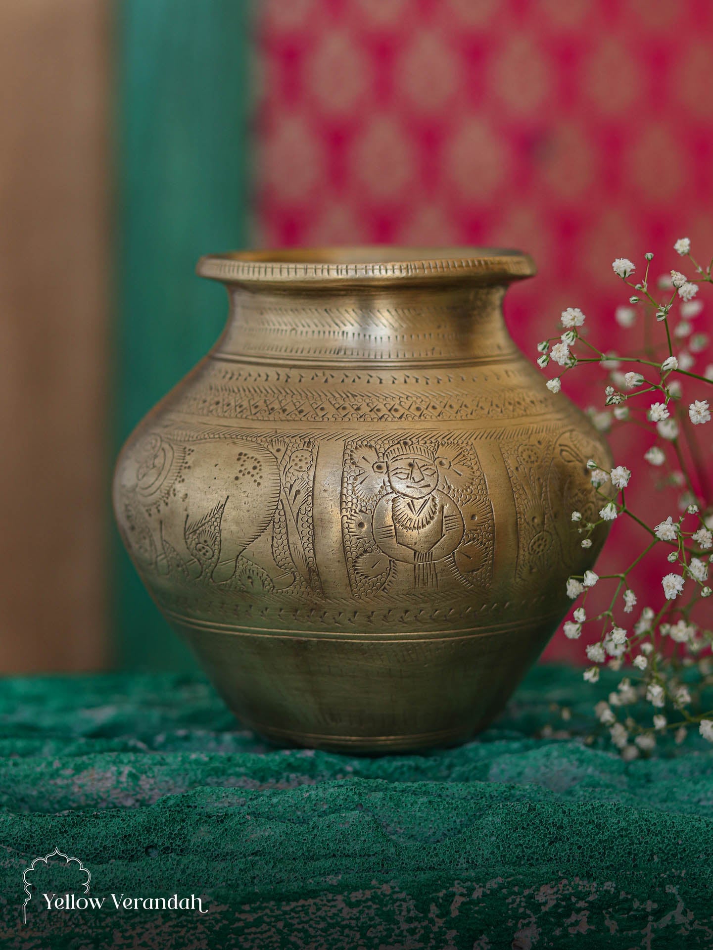 Vintage Brass Carving Pot