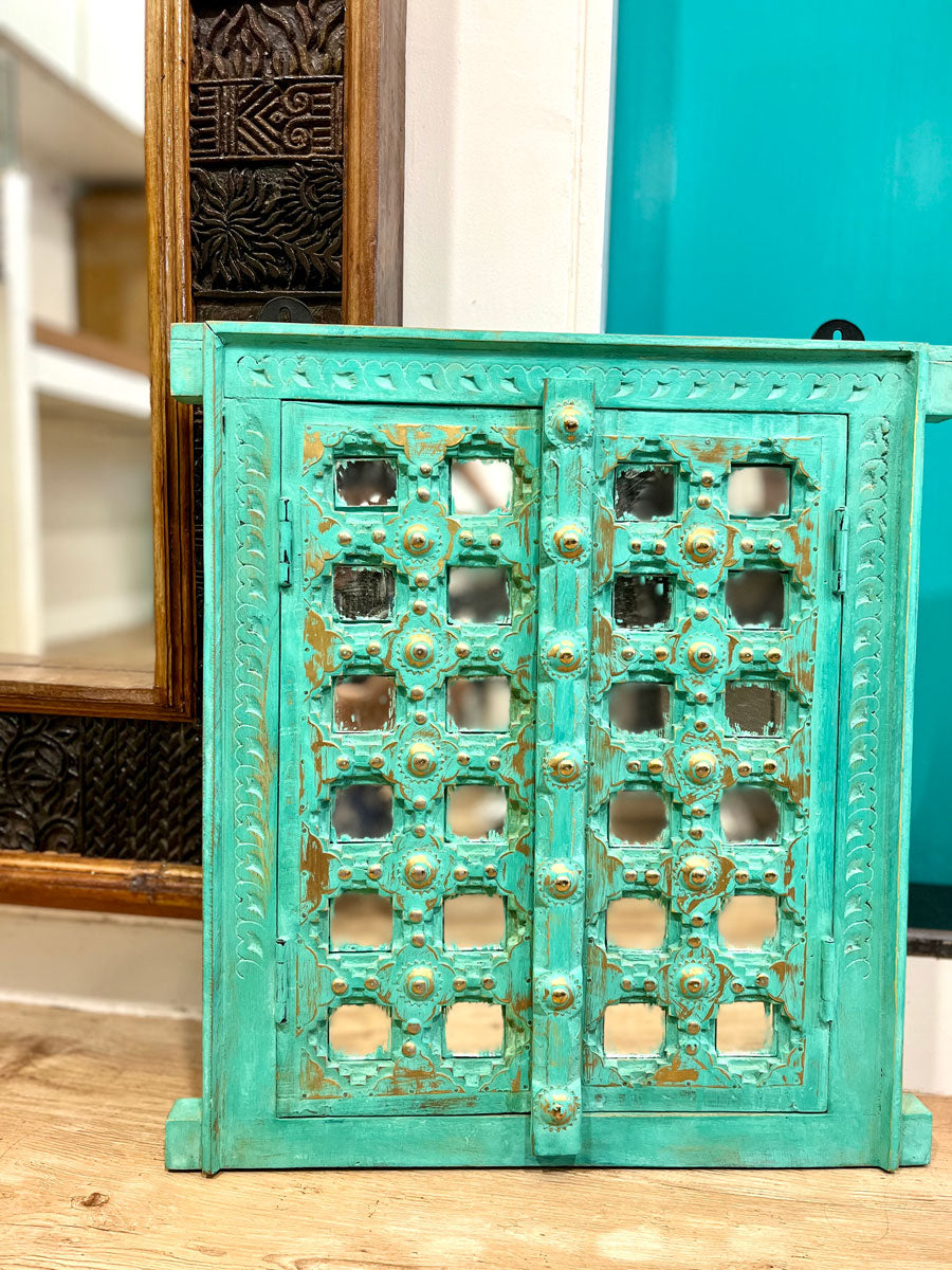 Macha Mint Carved Shekhawati Jharokha Wall Decor