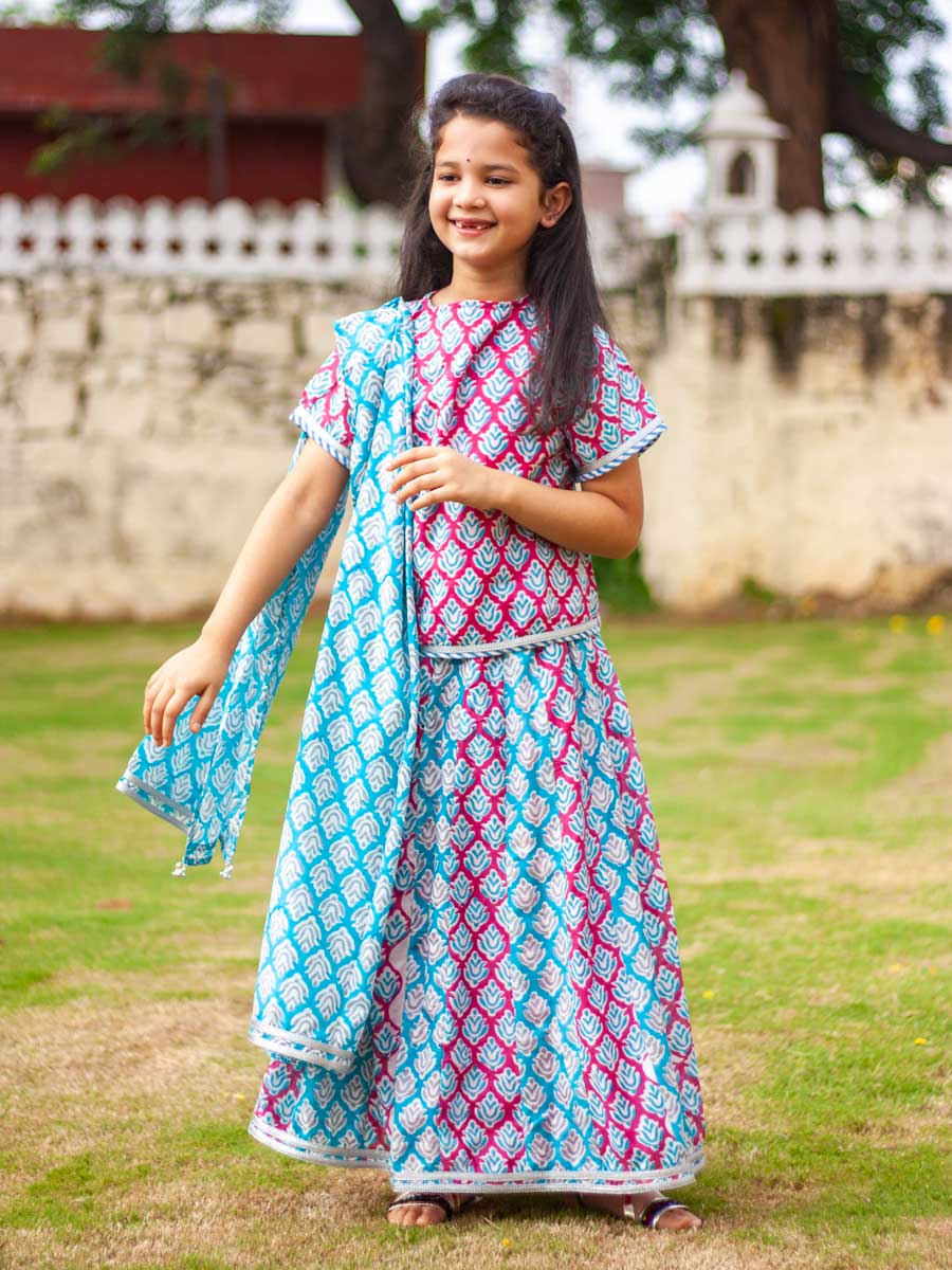 Naaz Block Printed Cotton Silk Lehanga Set of 4