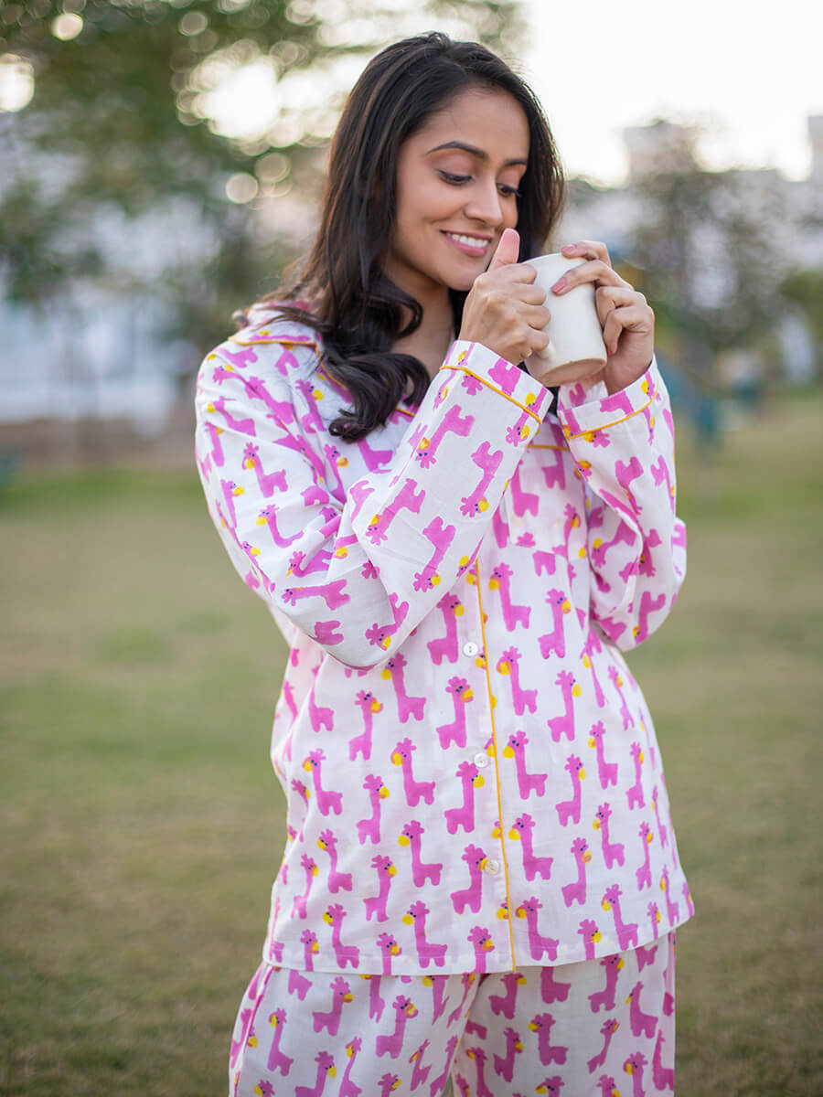 Pink Giraffe Soft Cotton Pyjama Set