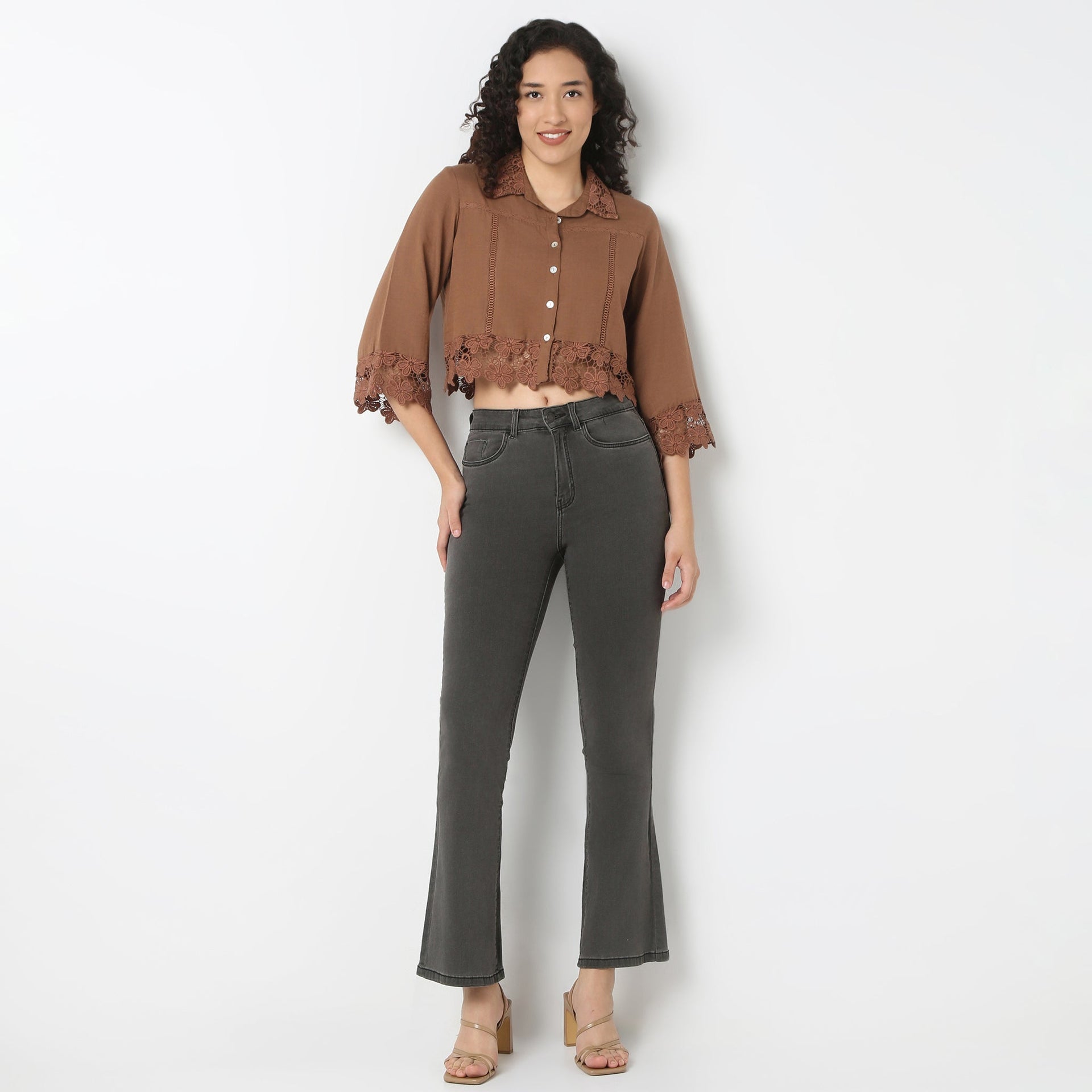 Boxy Crop Shirt With Lace Detailing