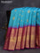 Pure gadwal silk saree light blue and purple with allover zari woven buttas and temple design long zari woven border