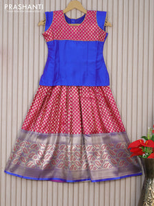 Banarasi kids lehenga blue and pink with patch work neck pattern and zari woven butta weaves & long zari border for 7 years