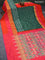 Pochampally silk saree green and dual shade of pinkish orange with allover ikat butta weaves and zari woven simple border