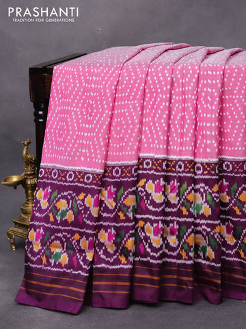 Pochampally silk saree pink and deep purple with allover ikat woven butta weaves and long printed border