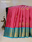 Pure kanjivaram silk saree pink and light blue with zari woven buttas and annam zari woven korvai border