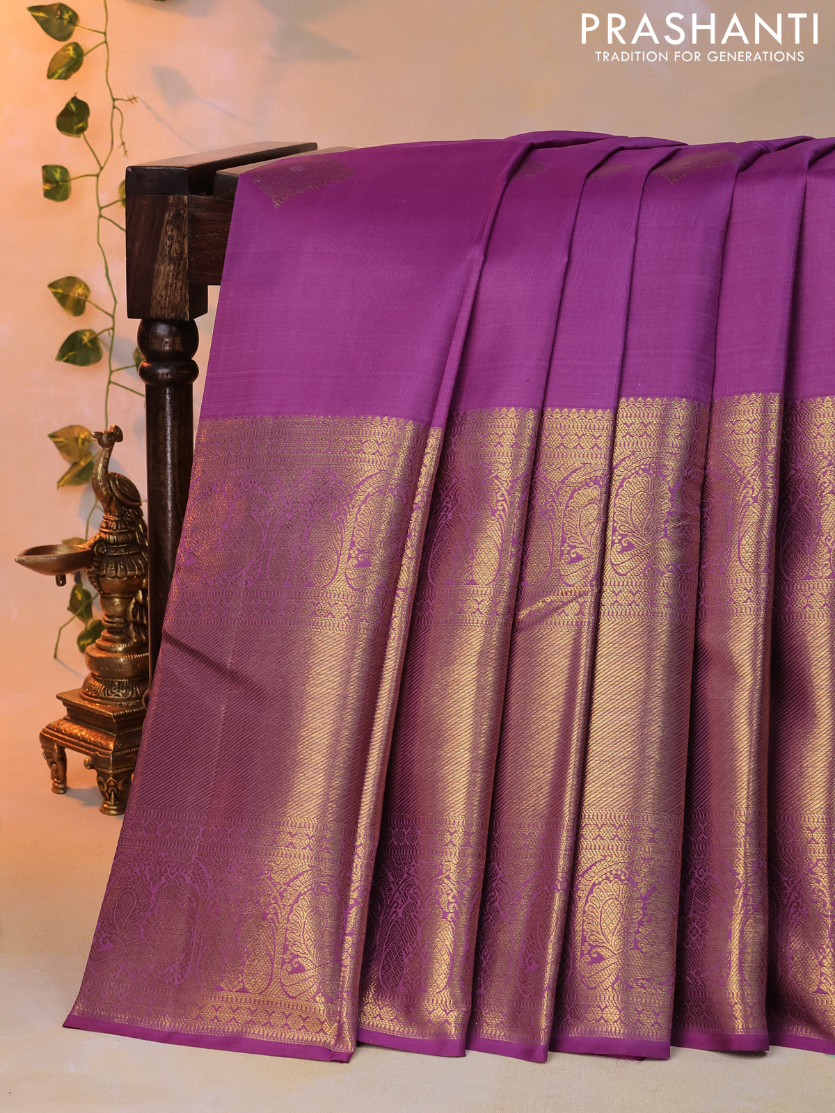 Pure kanjivaram silk saree lavender shade with zari woven buttas and long annam zari woven border