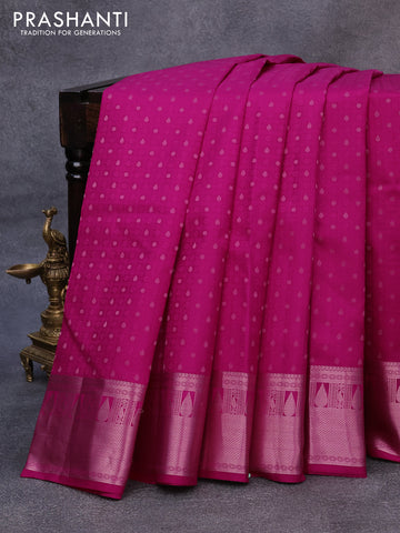 Pure kanjivaram silk saree pink and teal blue with allover self emboss & zari buttas and zari woven border