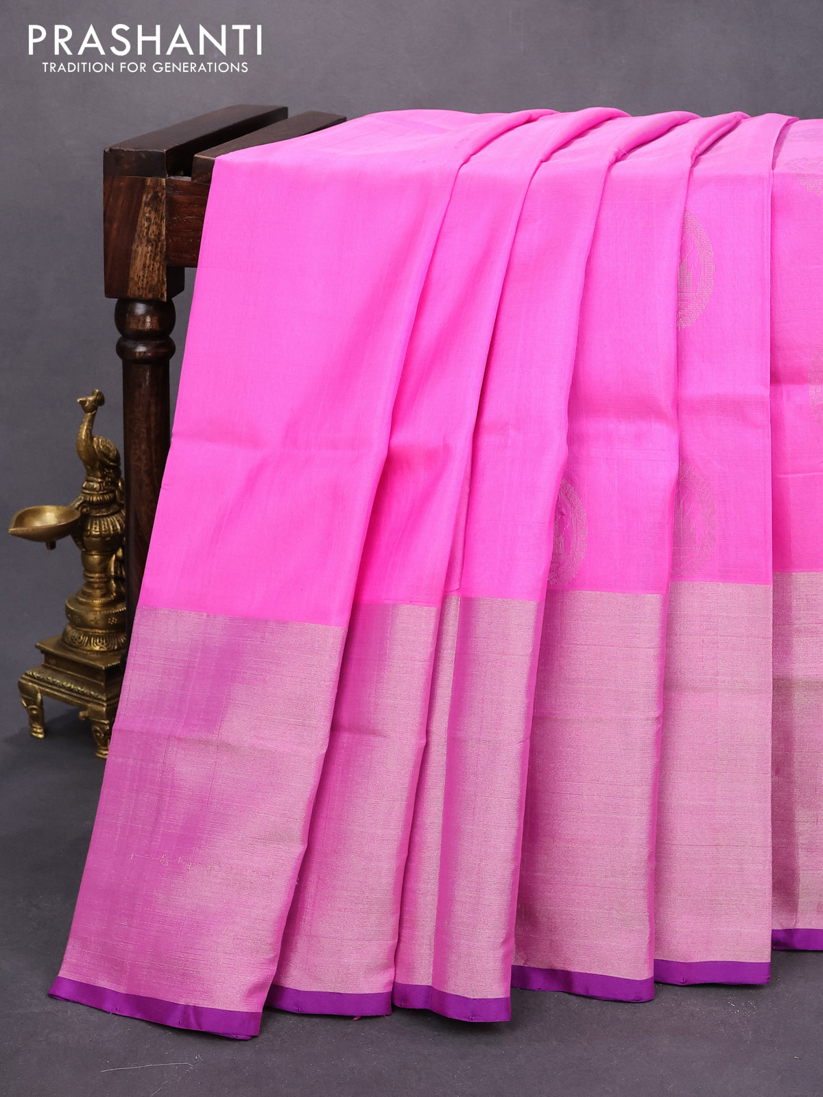 Pure uppada silk saree light pink and blue with silver zari woven buttas and long silver zari woven border