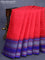 Pure kanjivaram silk saree red and blue with allover checked pattern and temple design thread woven border