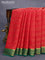 Mysore silk saree red and green with allover zari stripes pattern and zari woven border