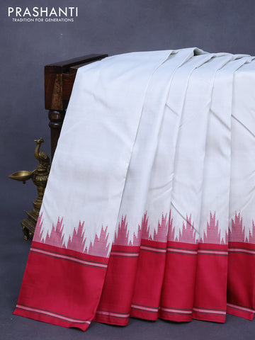 Pure kanjivaram silk saree off white and dark pink with plain body and temple design rettapet woven border