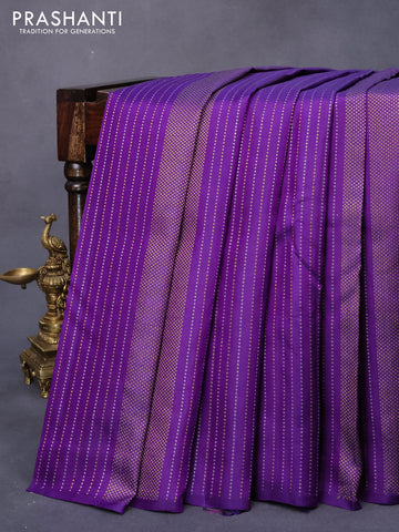 Pure kanjivaram silk saree deep violet and pink with allover zari weaves in borderless style