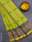 Bengal cotton saree fluorescent green and yellow with thread woven buttas and thread woven border without blouse